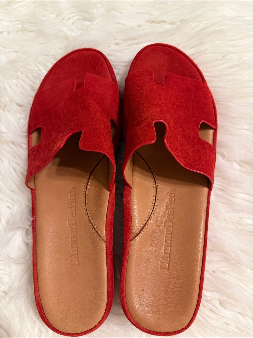 L'Amour Des Pieds Red Suede Leather Upper Slide Sandals size 8.5 BNWOT see photo - Picture 8 of 12